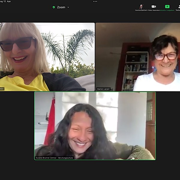 Birgit, Suzane, Tilly im Zoom-Call. Zypern